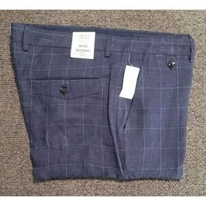$89 Baird Mcnutt Mens Murano Alex Slim Fit Navy Windowpane Pants Size 38 X 32